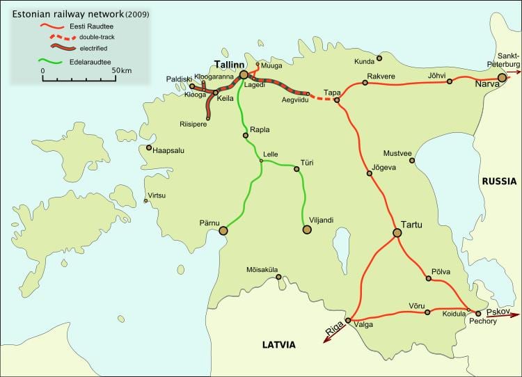 地図のエストニア鉄道